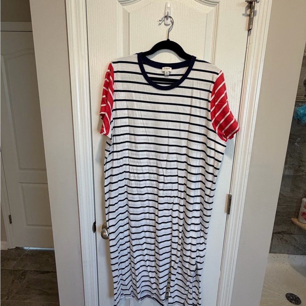 J CrewStriped T-Shirt Dress with Red Sleeves Women’s 2XL